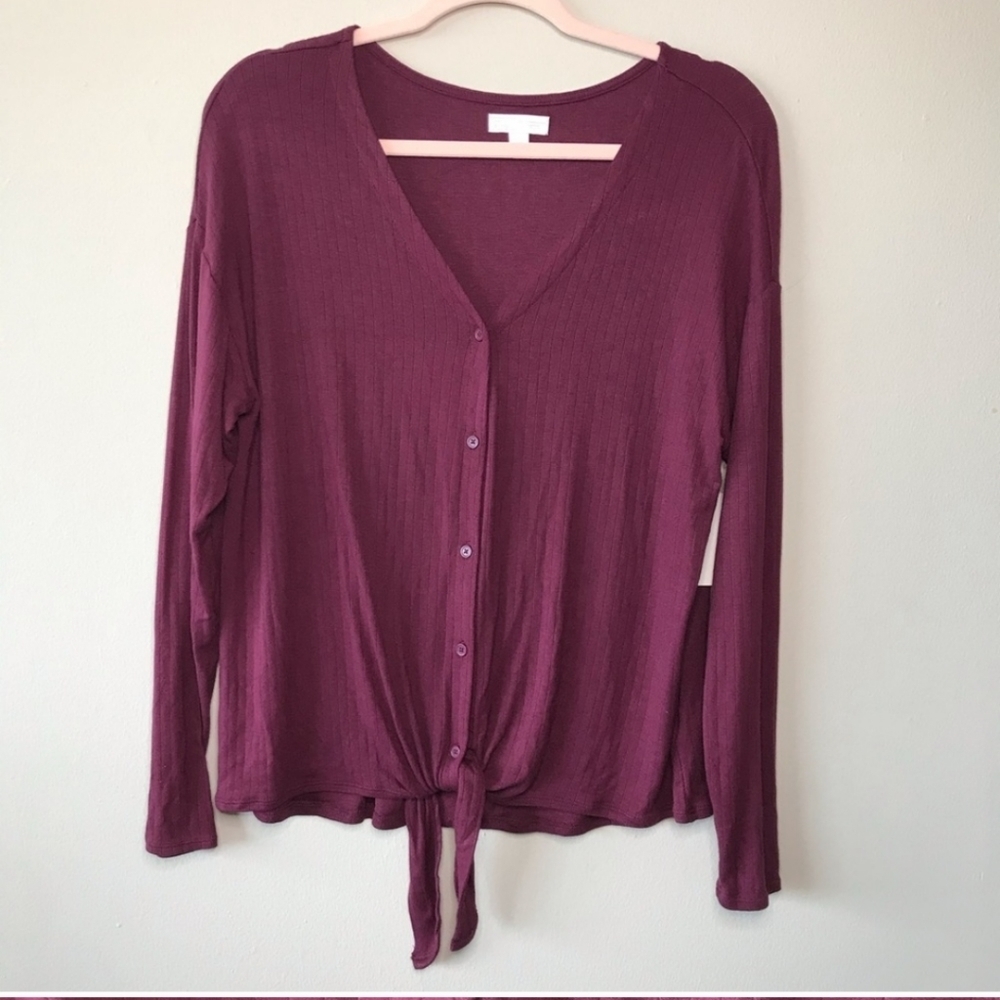 14th & Union Tied Long Sleeve Blouse Purple